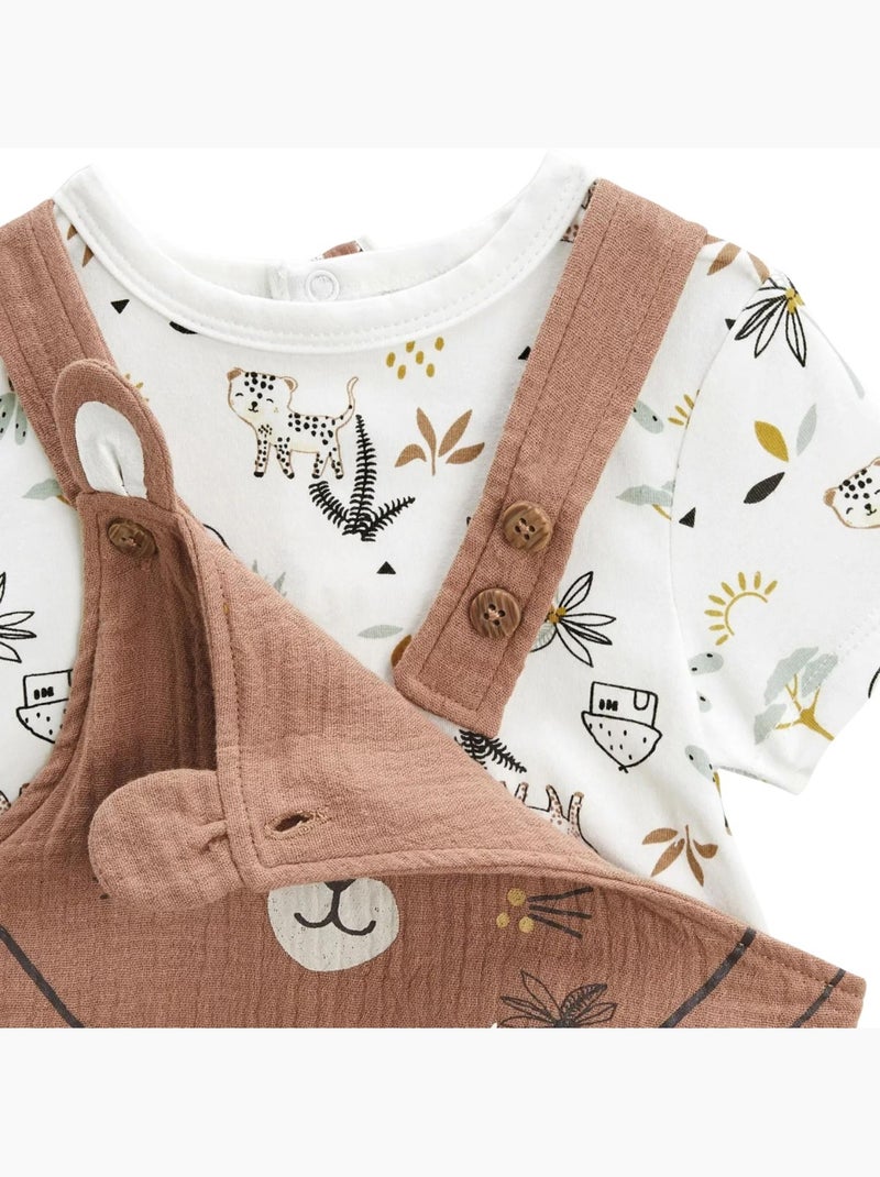 Ensemble salopette bébé en gaze de coton et t-shirt Yao Marron - Kiabi