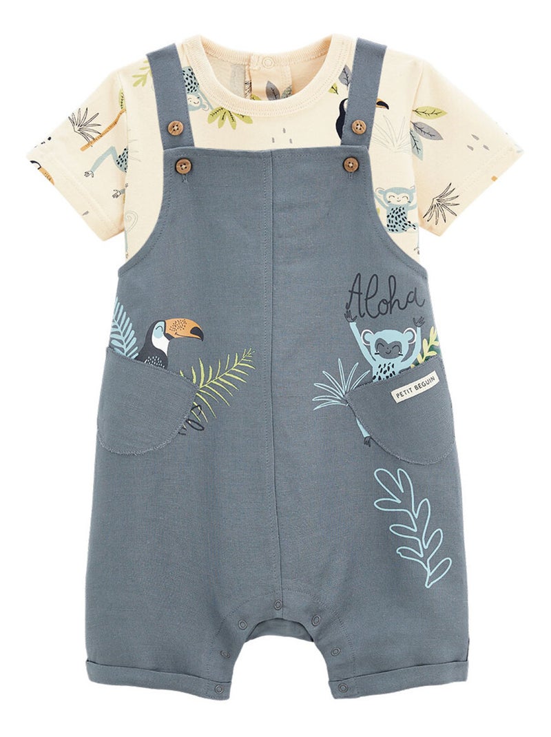 Ensemble salopette bébé en lin et t-shirt Aloha Havana Bleu - Kiabi