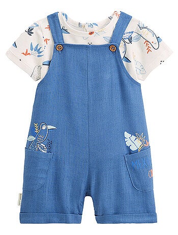 Ensemble salopette bébé en lin et t-shirt Mexico