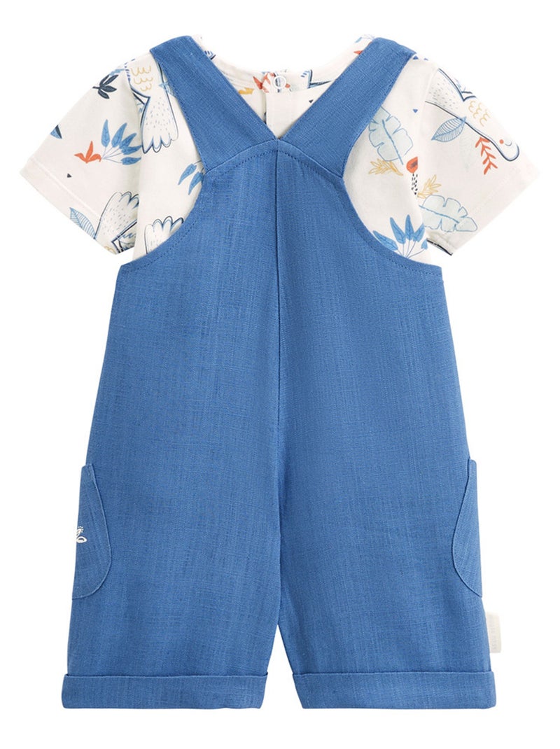 Ensemble salopette bébé en lin et t-shirt Mexico Bleu - Kiabi