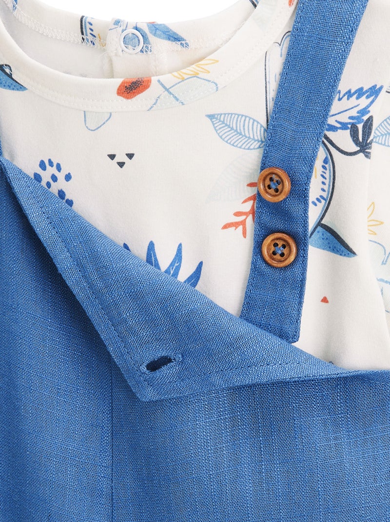 Ensemble salopette bébé en lin et t-shirt Mexico Bleu - Kiabi