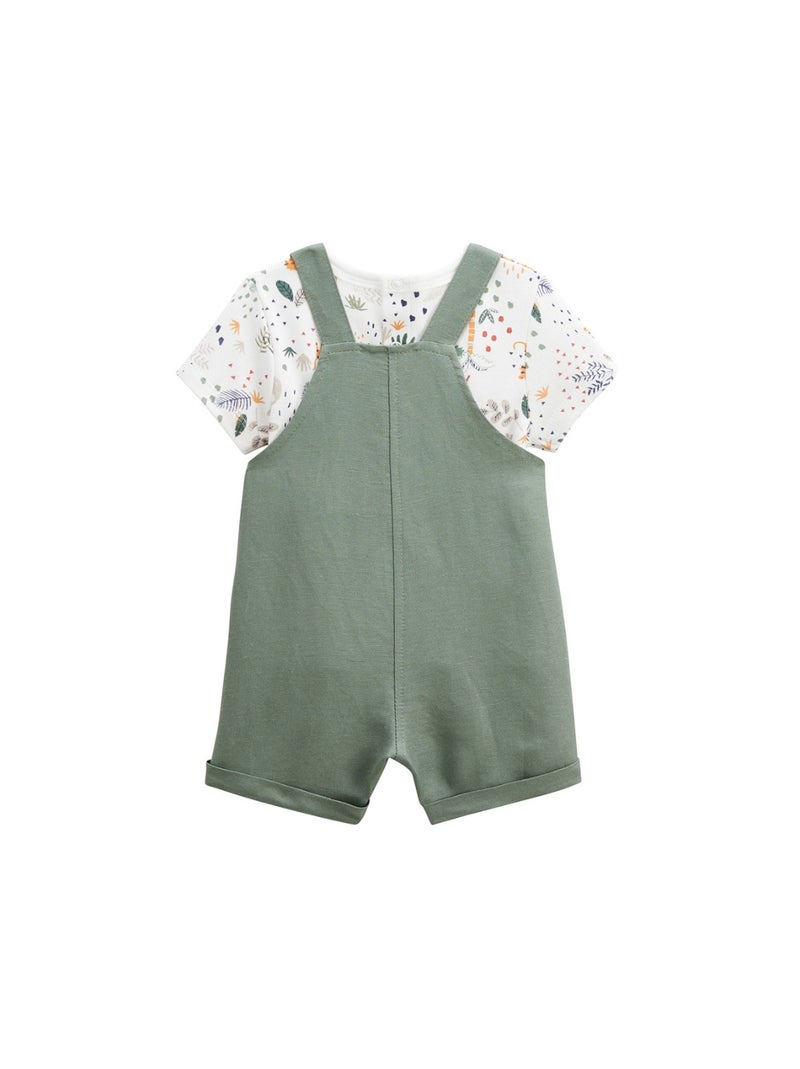 Ensemble salopette bébé en lin et t-shirt Savane Family Kaki - Kiabi