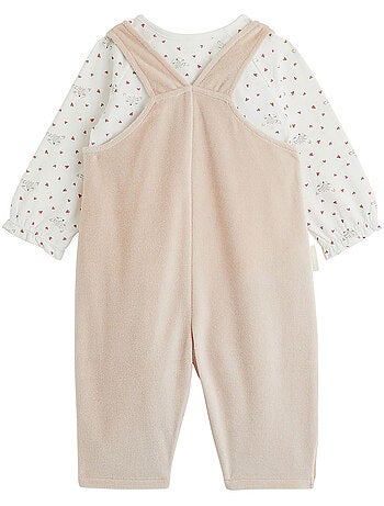 Ensemble salopette bébé en molleton et t-shirt doucette
