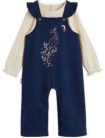 Ensemble salopette bébé en molleton et t-shirt en pointelle ollie