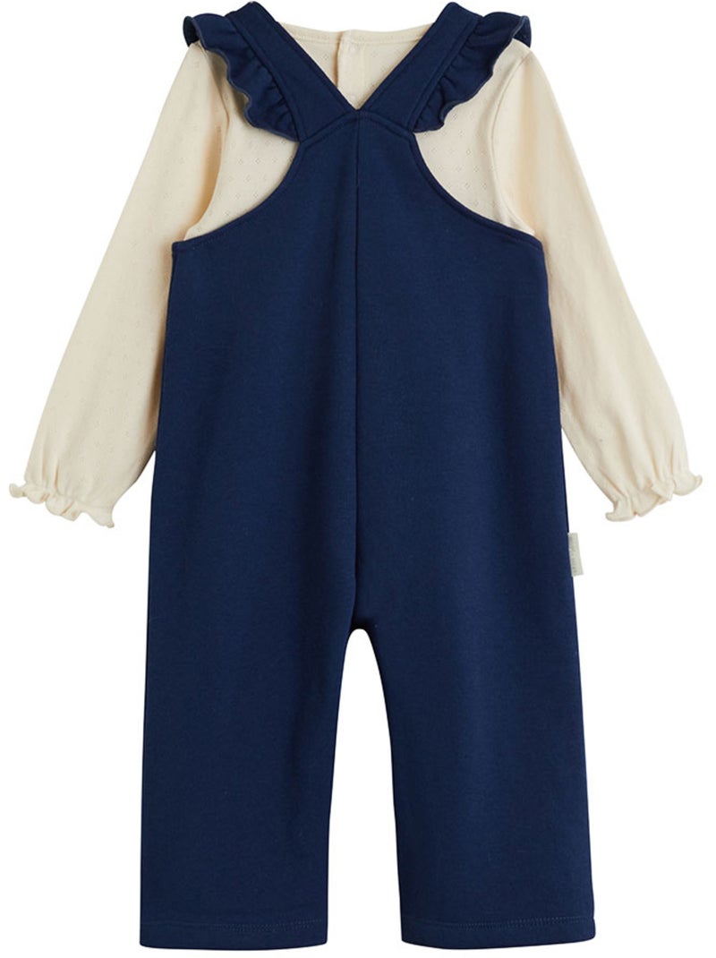 Ensemble salopette bébé en molleton et t-shirt en pointelle ollie Bleu - Kiabi
