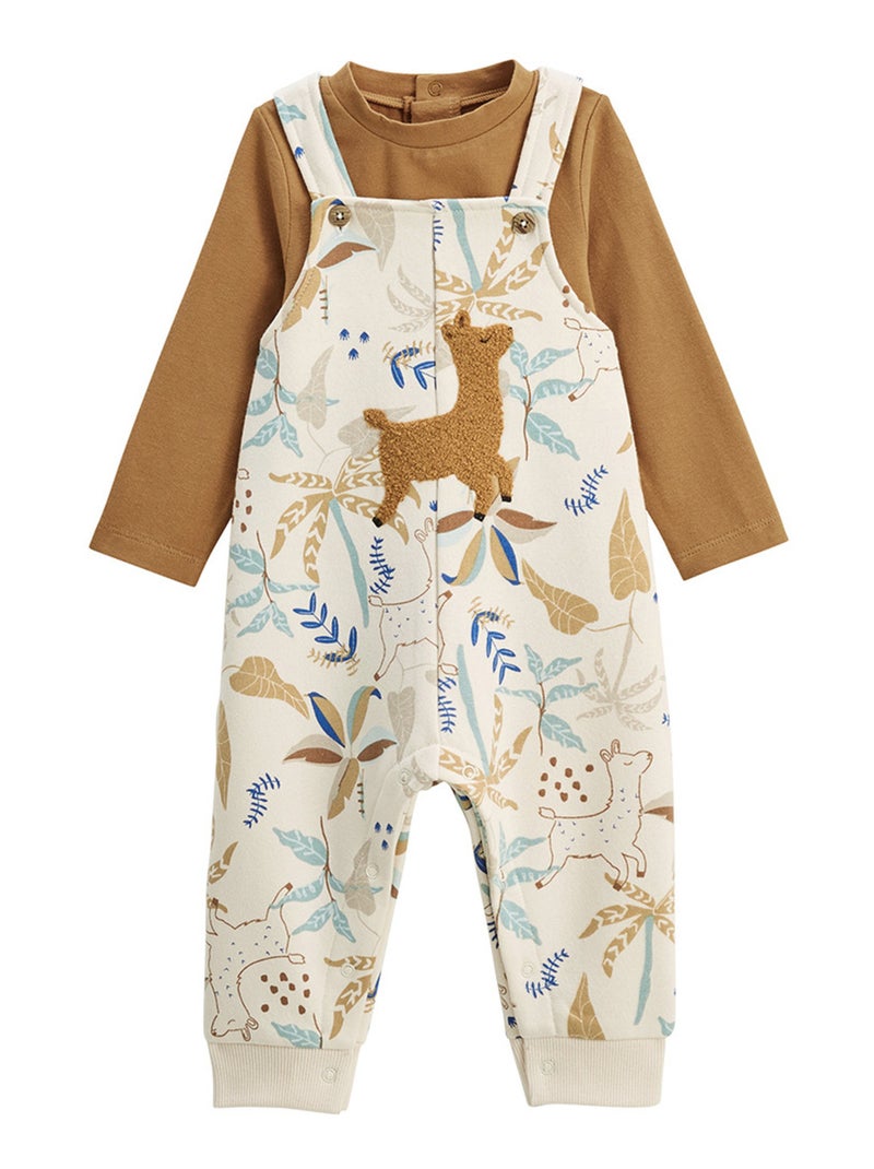 Ensemble salopette bébé en molleton et t-shirt Lamascotte Ecru - Kiabi