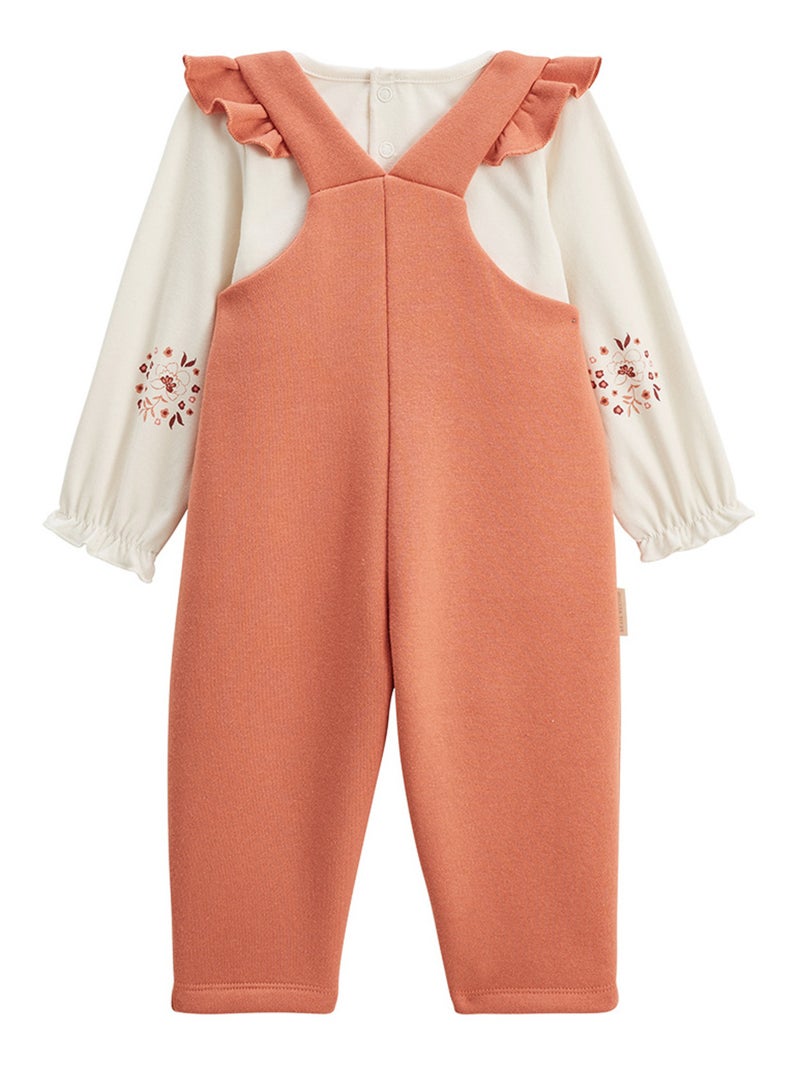 Ensemble salopette bébé en molleton et t-shirt Manouk Orange corail - Kiabi