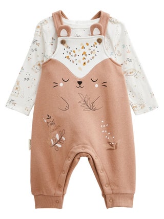 Ensemble salopette bébé en molleton et t-shirt Mini Loutre