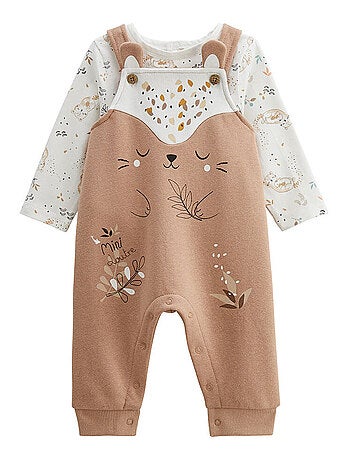 Ensemble salopette bébé en molleton et t-shirt Mini Loutre