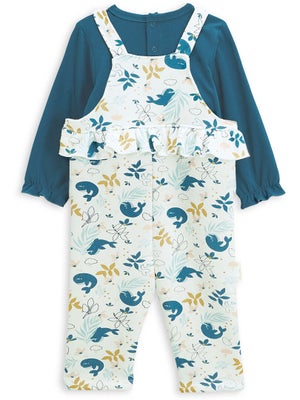 Ensemble Salopette Bébé En Molleton Et T-shirt – Petit Béguin, Rose Pâle Et écru, Imprimé Matcha, Pressions Pratiques
