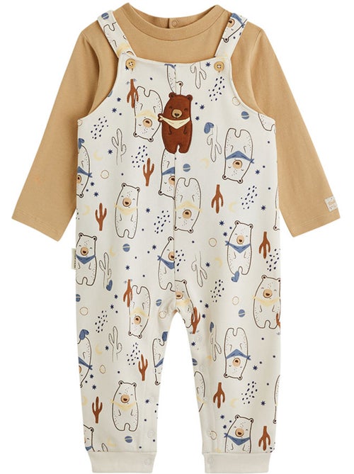 Ensemble salopette bébé en molleton et t-shirt moka - Kiabi