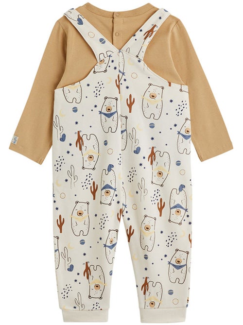 Ensemble salopette bébé en molleton et t-shirt moka - Kiabi