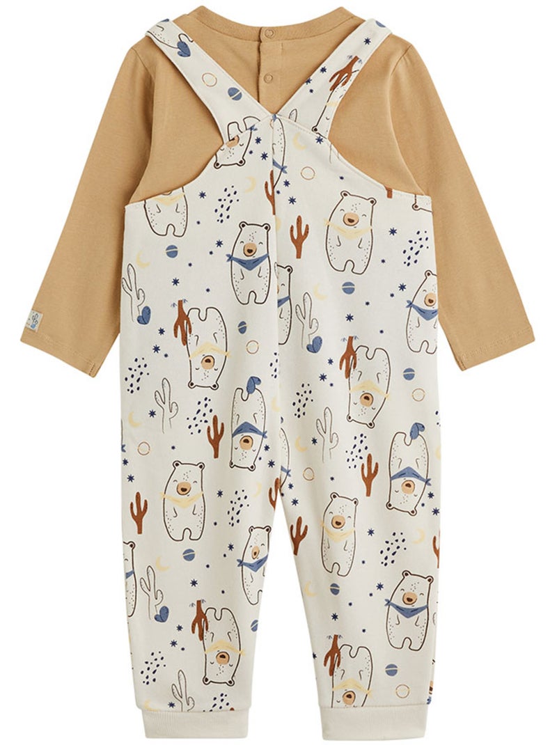 Ensemble salopette bébé en molleton et t-shirt moka Ecru - Kiabi