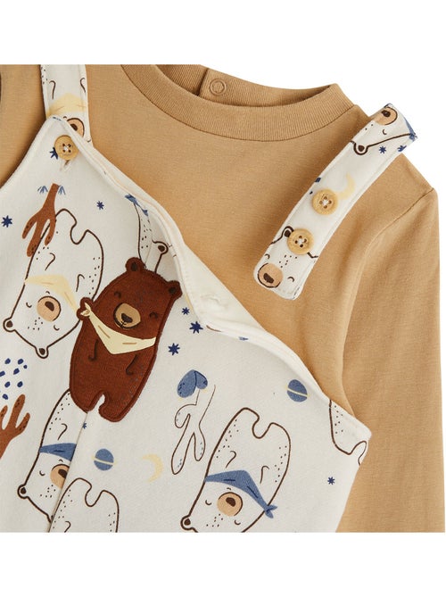 Ensemble salopette bébé en molleton et t-shirt moka - Kiabi