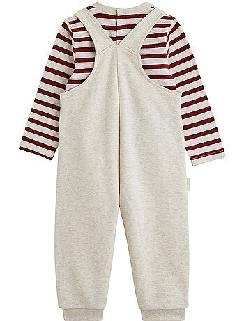 Ensemble salopette bébé en molleton et t-shirt pistache