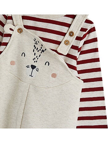 Ensemble salopette bébé en molleton et t-shirt pistache