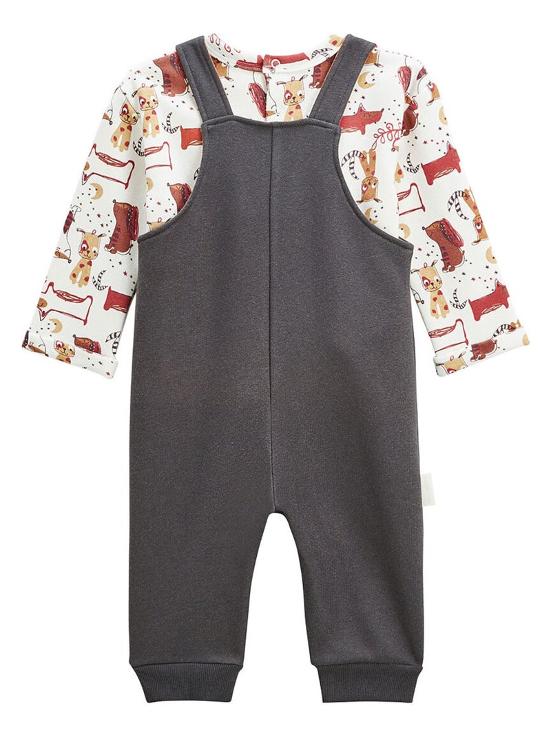 Ensemble salopette bébé en molleton et t-shirt Toutouyoutou Gris Gris - Kiabi