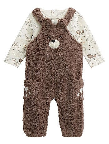 Ensemble salopette bébé en sherpa et t-shirt Câlins
