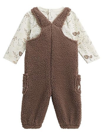 Ensemble salopette bébé en sherpa et t-shirt Câlins