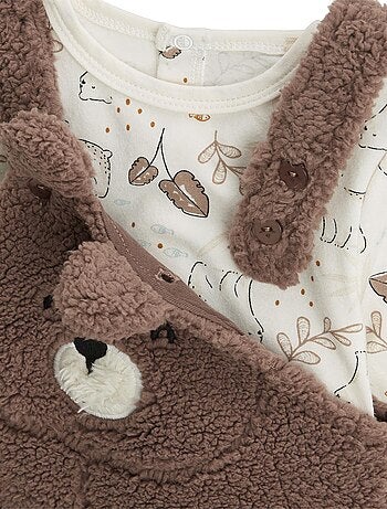 Ensemble salopette bébé en sherpa et t-shirt Câlins