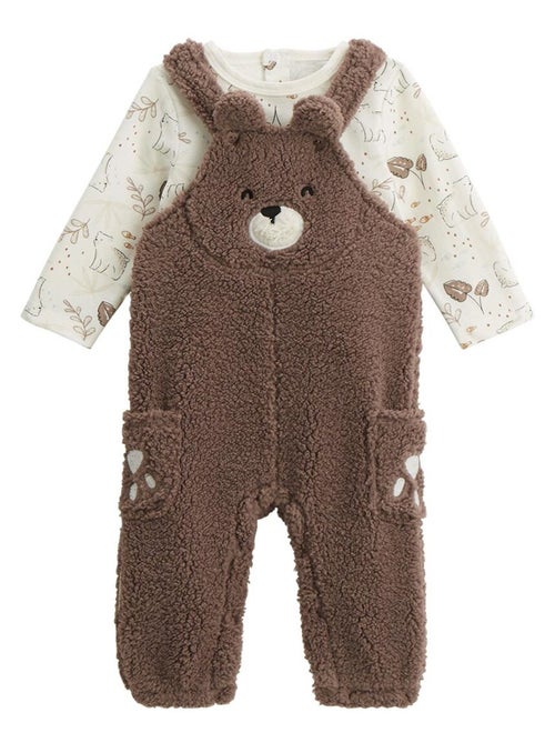 Ensemble salopette bébé en sherpa et t-shirt Câlins - Kiabi