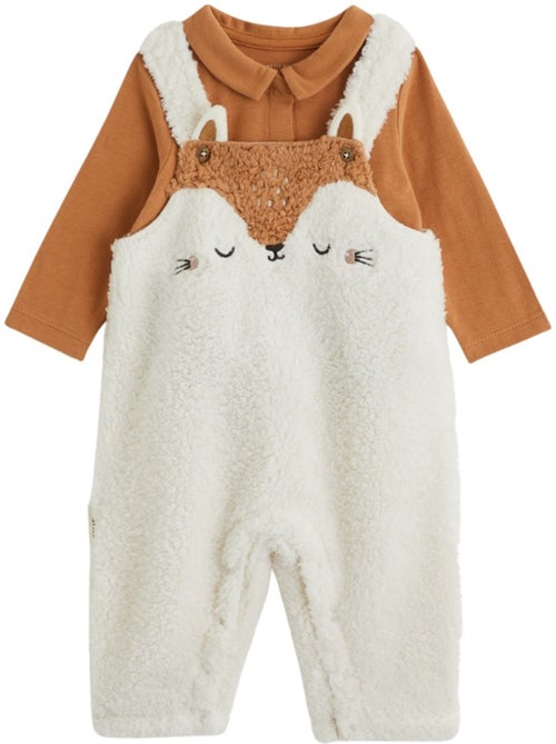 Ensemble salopette bébé en sherpa et t-shirt caramel - Kiabi Ensemble salopette bébé en sherpa et t-shirt caramel - Kiabi