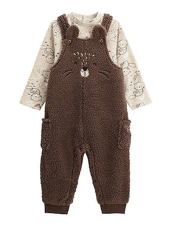 Ensemble salopette bébé en sherpa et t-shirt Cracotte
