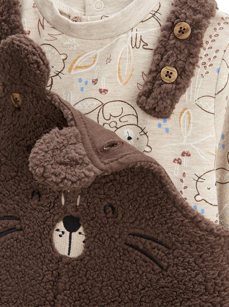 Ensemble salopette bébé en sherpa et t-shirt Cracotte Marron - Kiabi