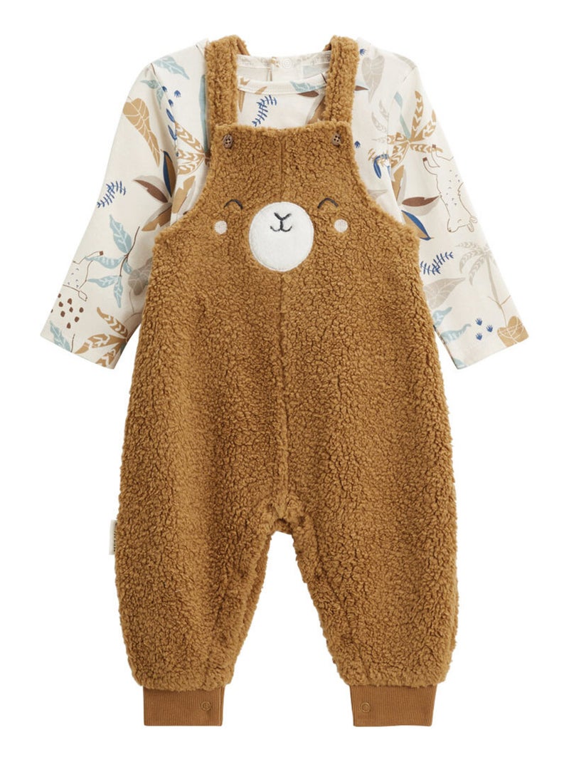 Ensemble salopette bébé en sherpa et t-shirt Lamascotte Camel - Kiabi