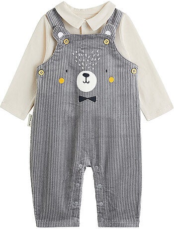 Ensemble salopette bébé en velours côtelé et t-shirt flocon