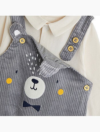 Ensemble salopette bébé en velours côtelé et t-shirt flocon