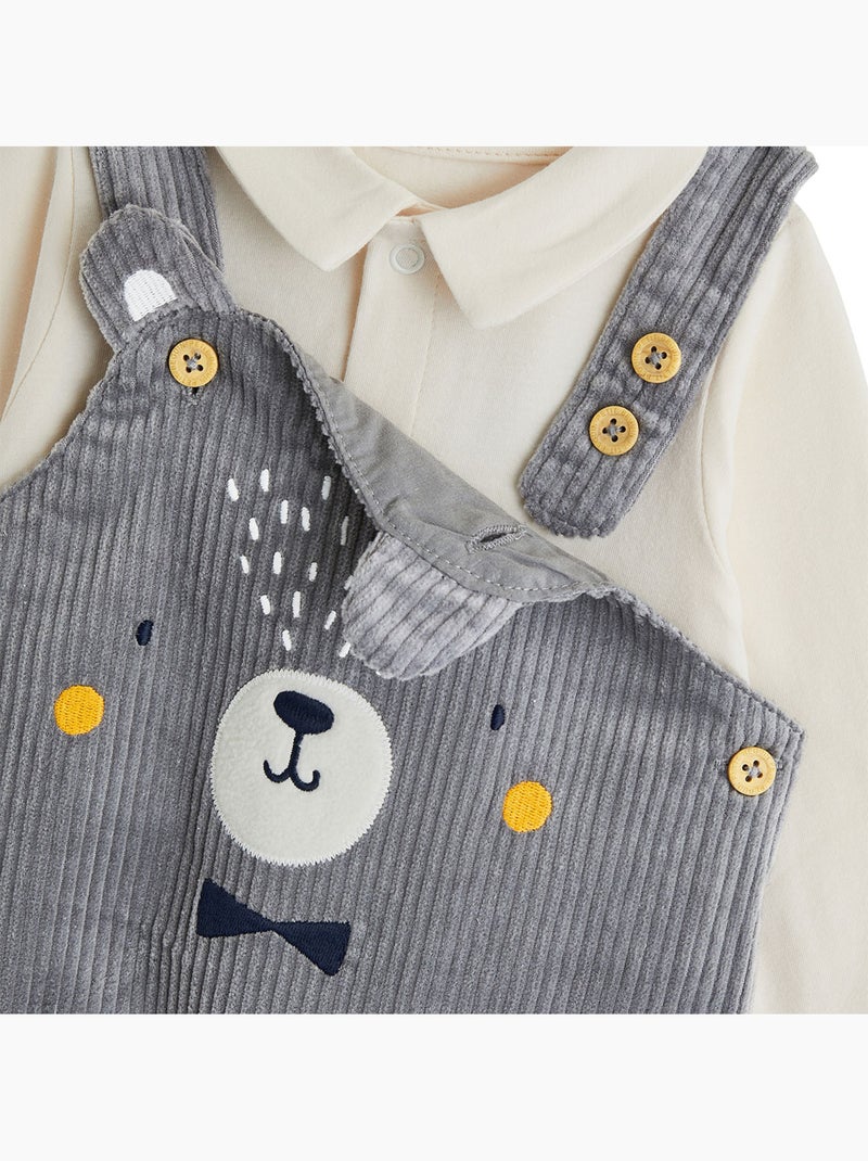 Ensemble salopette bébé en velours côtelé et t-shirt flocon Gris Gris - Kiabi