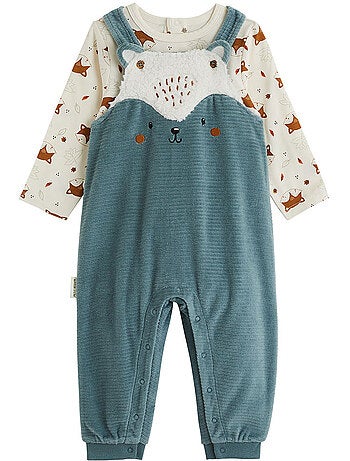 Ensemble salopette bébé en velours côtelé et t-shirt ginkgo
