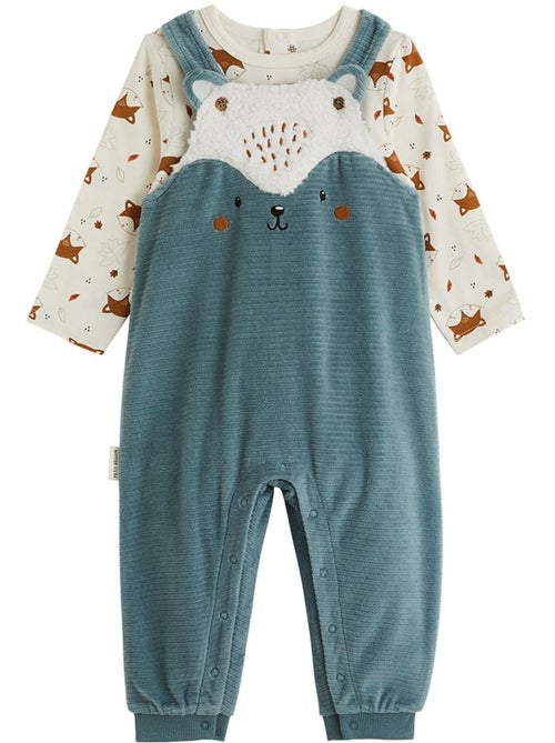 Ensemble salopette bébé en velours côtelé et t-shirt ginkgo - Kiabi