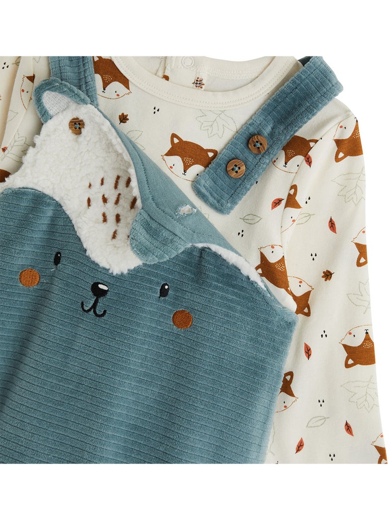 Ensemble salopette bébé en velours côtelé et t-shirt ginkgo Vert - Kiabi