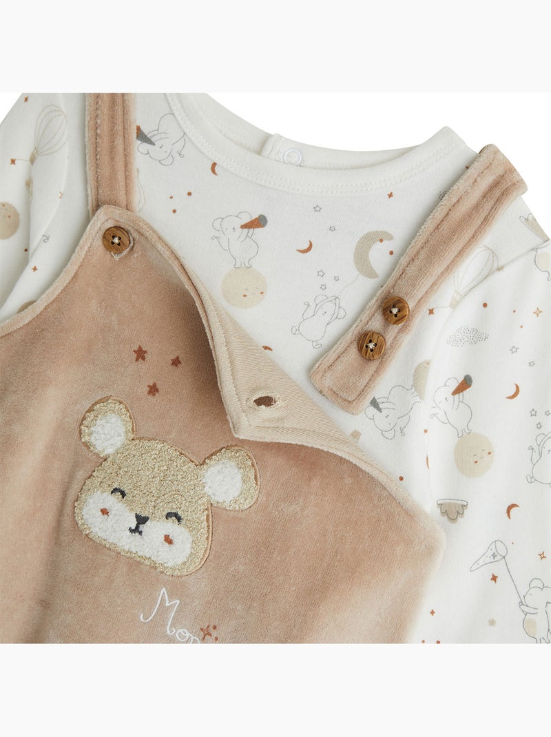 Ensemble salopette bébé en velours et t-shirt Eliah Marron - Kiabi