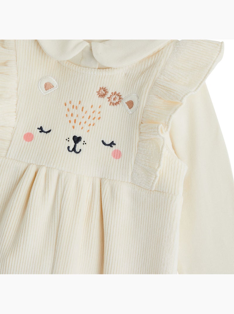 Ensemble salopette bébé en velours et t-shirt neige Ecru - Kiabi