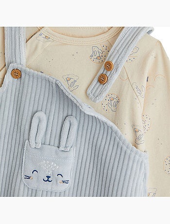 Ensemble salopette bébé en velours et t-shirt voix lactée