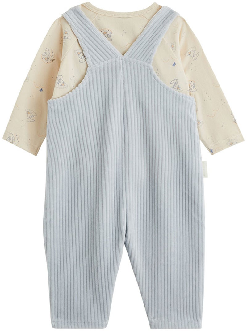 Ensemble salopette bébé en velours et t-shirt voix lactée Bleu - Kiabi