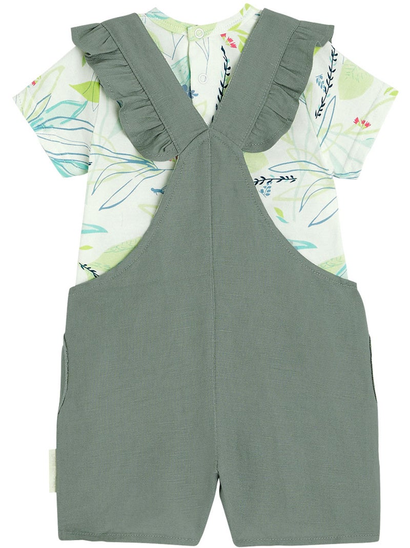 Tenue 3 Pièces Pour Poupée 35-45 Cm – Salopette Dinosaure, T-shirt Imprimé, Foulard, Heless