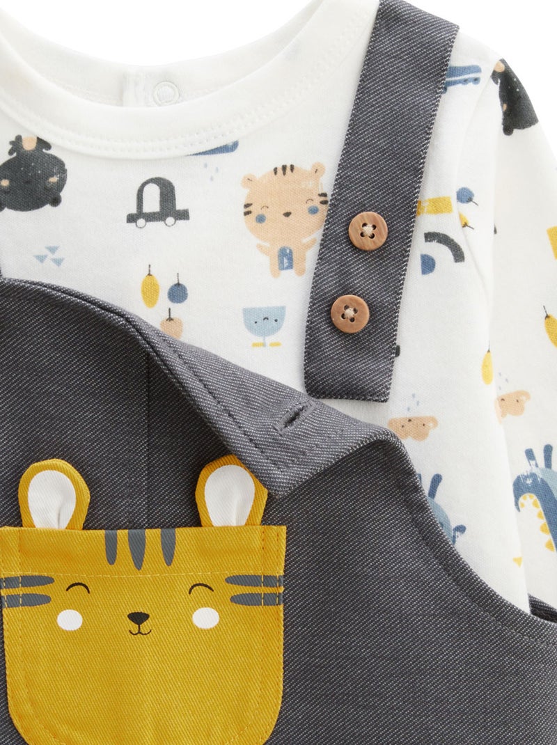 Ensemble salopette bébé et t-shirt Little Funny Gris Gris - Kiabi