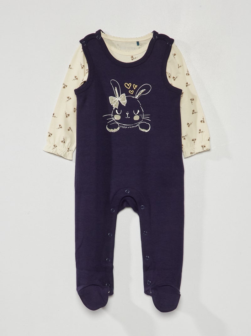 Ensemble salopette + body - 2 pièces blanc/marine - Kiabi