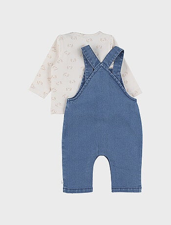 Ensemble salopette denim et t-shirt manches longues imprimé Noukie's