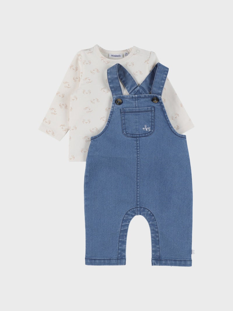 Ensemble salopette denim et t-shirt manches longues imprimé Noukie's Ecru - Kiabi