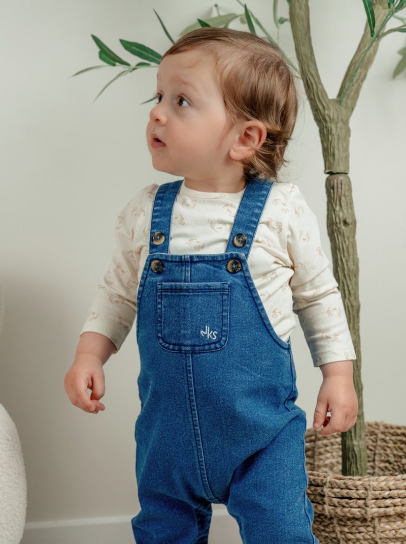 Ensemble salopette denim et t-shirt manches longues imprimé Noukie's Ecru - Kiabi