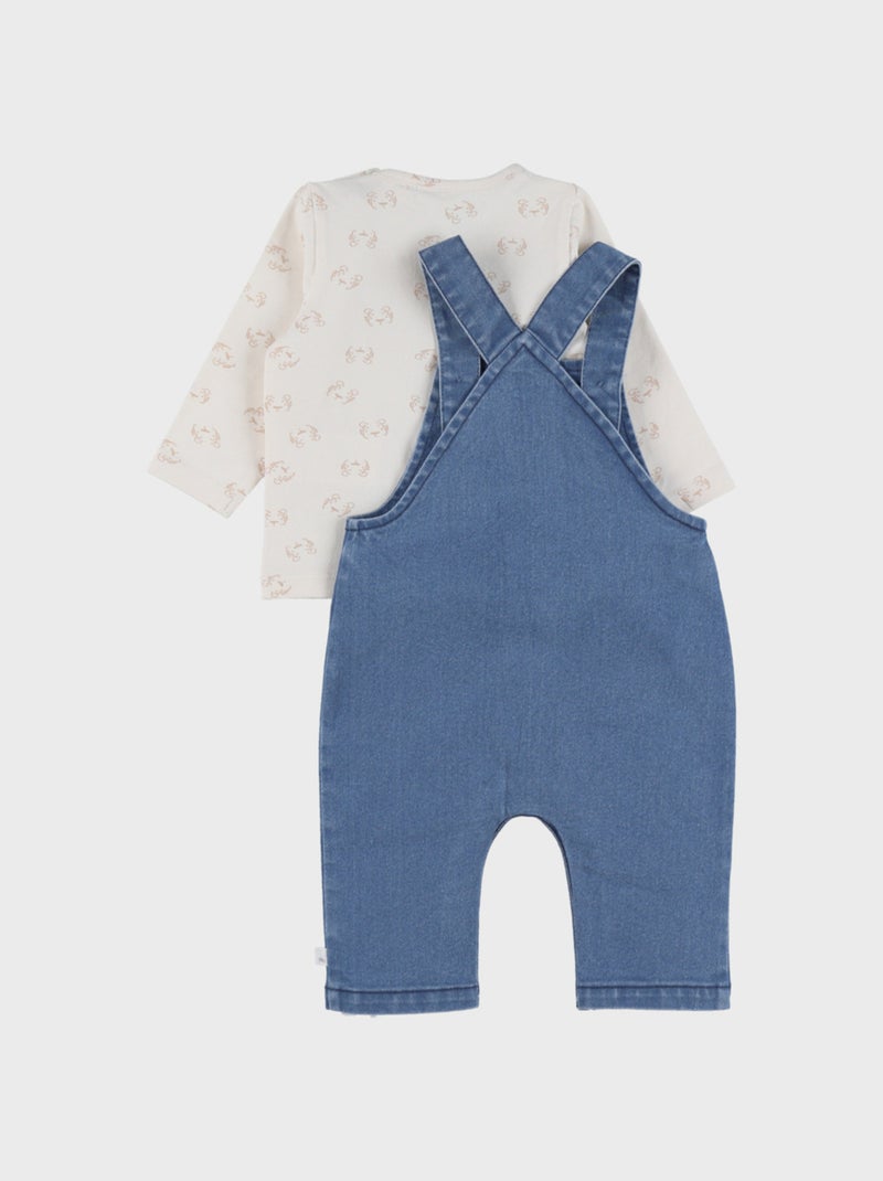 Ensemble salopette denim et t-shirt manches longues imprimé Noukie's Ecru - Kiabi