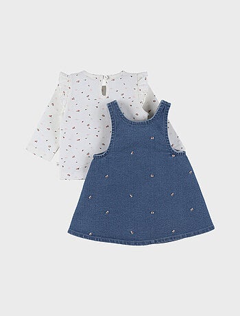 Ensemble salopette en denim et t-shirt brodé floral Noukie's