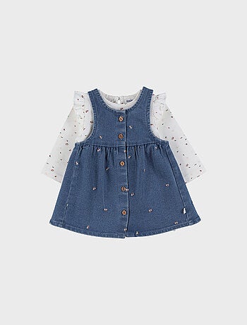 Ensemble salopette en denim et t-shirt brodé floral Noukie's