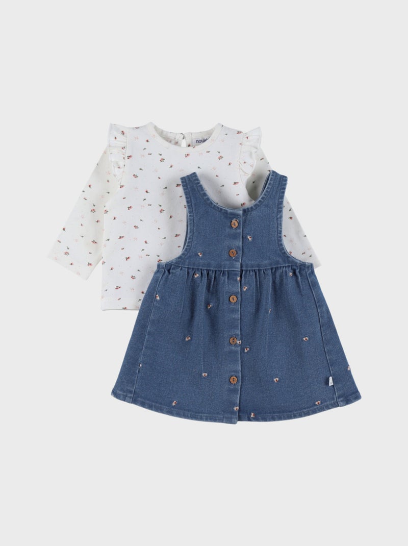 Ensemble salopette en denim et t-shirt brodé floral Noukie's Blanc - Kiabi