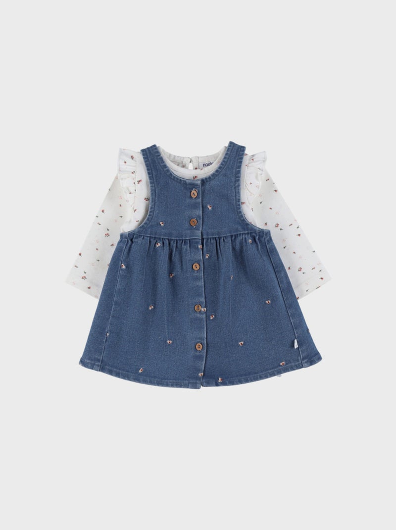 Ensemble salopette en denim et t-shirt brodé floral Noukie's Blanc - Kiabi